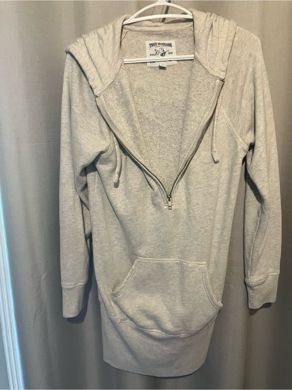 True Religion Light Gray Zip-Front Hooded long mini